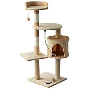 Image of PawHut Cat Tree Beige, White 400 mm x 400 mm x 1140 mm