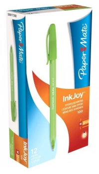 Image of Paper Mate InkJoy 100 CAP Ball Pen Med Tip Light Green PK12
