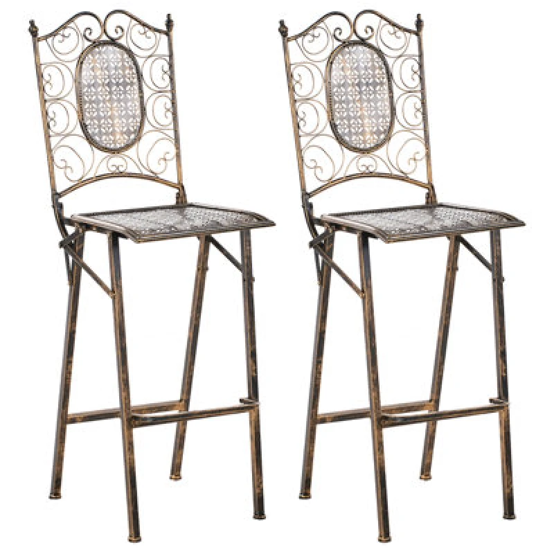 Image of Beliani Set Of 2 Garden Bar Chairs Bormio Folding Metal Black