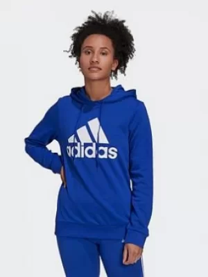 Image of adidas Essentials Relaxed Logo Hoodie, Blue/White, Size L, Women