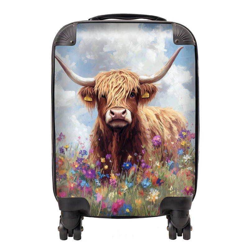 Image of Warren Reed - Designer Highland Cow In A Summer Meadow Suitcase Size: Small Multicolor Unisex Small