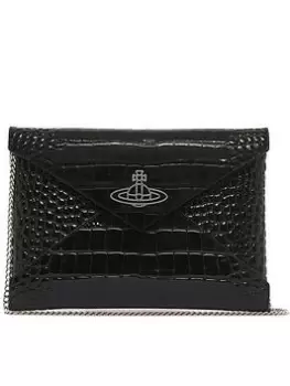 Image of Vivienne Westwood Crocodile Thin Line Orb Envelope Clutch With Chain - Black