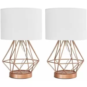 Image of Minisun - 2 x Copper Touch Table Lamps + White Shade - No Bulbs