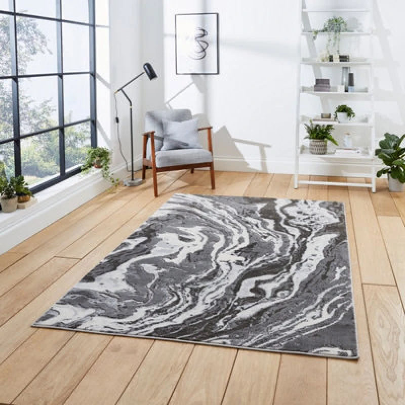 Image of Think Rugs Apollo Grey Rectangle 120 x 170cm Polypropylene Modern Abstract GR584, Grey APOGR584GRY1217