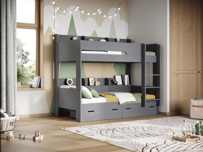 Image of Flair Eddie Storage Bunk Bed in Grey Size: Single Grey Unisex Single