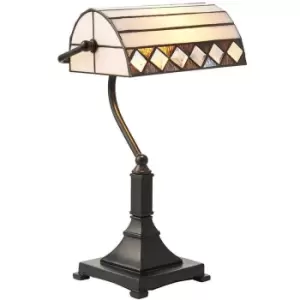 Image of Tiffany Glass Table Lamp Bankers Desk Light Dark Bronze & Cream Shade i00200