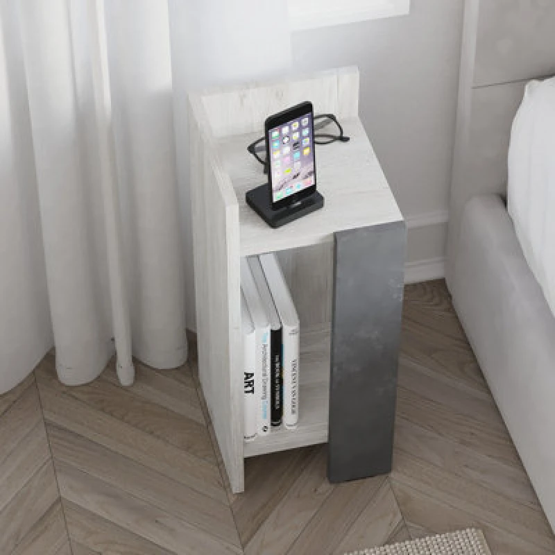 Image of DECORTIE Decortie - Elos Modern Bedside Table Left Module Ancient White Retro Grey 25cm Narrow - Retro Grey M.KO.14167.6