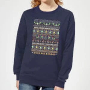 Image of Nintendo Super Mario Yoshi Have A Merry Mario Christmas Womens Sweatshirt - Navy - S