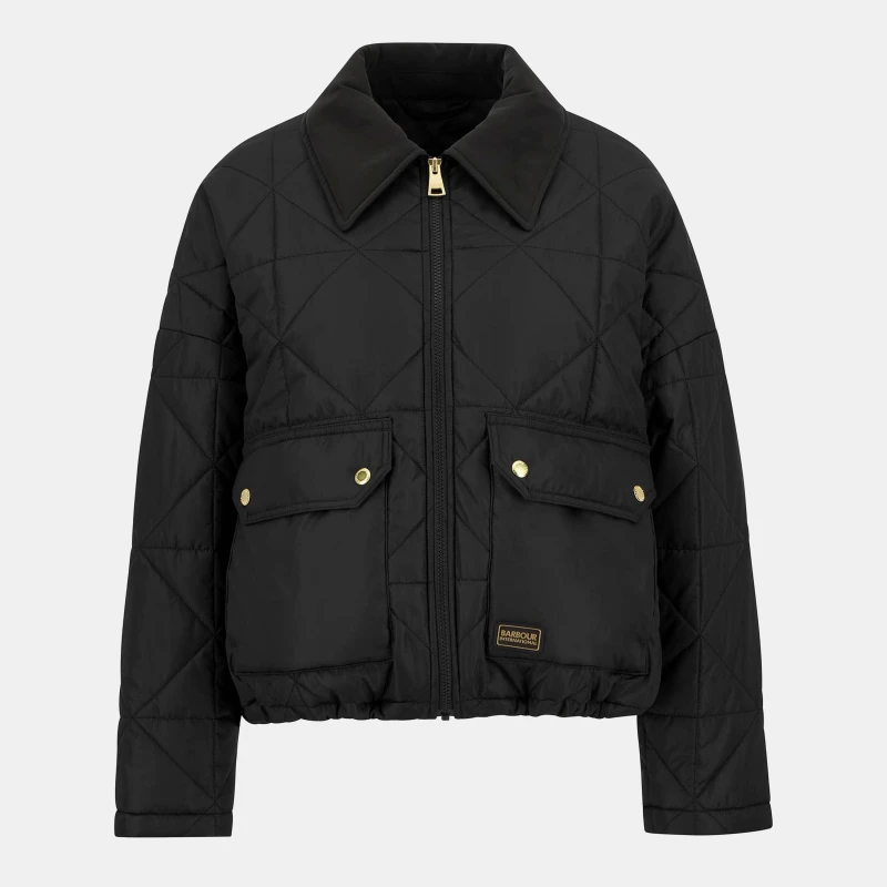 Image of Barbour International Womens Juliana Velvet Collar Cropped Quilted Jacket Black female 10 (S)