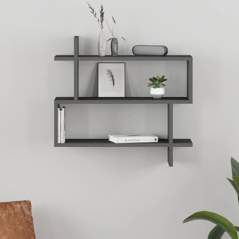 Image of DECORTIE Paralel Wall Mounted Modern Bookcase Display Unit w 70cm Medium - Anthracite Grey - Anthracite Grey - Decortie M.KT.01.11055.12