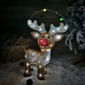 Image of Samuel Alexander - 50cm Indoor Outdoor Acrylic Reindeer Decoration with Cool White LEDs and Flashing Headdress