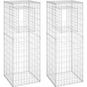 Image of Gabion Basket Posts 2 pcs 50x50x140cm Iron Vidaxl Silver