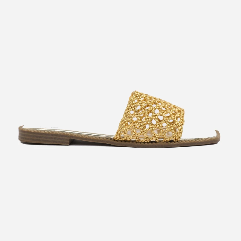 Image of Where's That From 'Catelyn' Woven Strap Detail Flat Sandals Gold