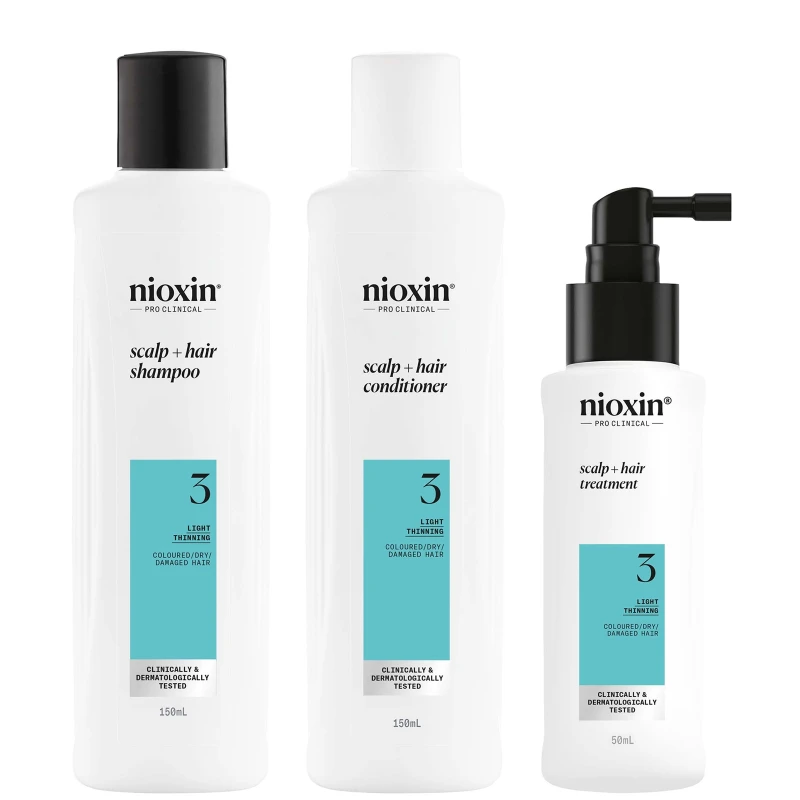 Image of Nioxin Scalp + Hair Thickening System 3 for Coloured, Dry and Damaged Hair with Light Thinning, Trial Kit Clear