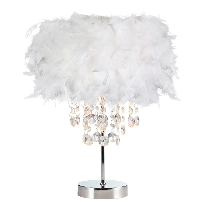 Image of Happy Homewares Modern Chandelier Feather Table Lamp with Waterfall Acrylic Droplets in White Size: 17" White Unisex 17"