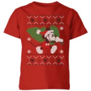 Image of Disney Tree Mickey Kids Christmas T-Shirt - Red - 3-4 Years