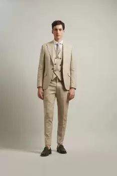 Image of Skinny Fit Stone Textured Check Suit Jacket