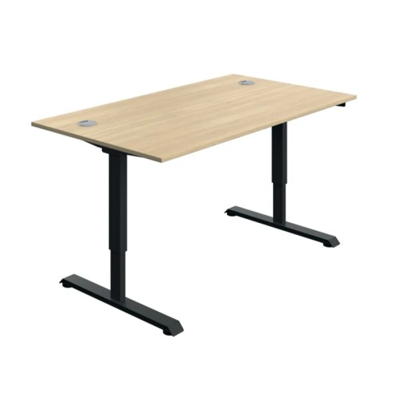 Image of Serrion Single Motor Sit/Stand Desk 1400x800x730-1220mm Oak/Black KF800321