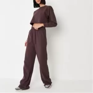 Image of Missguided Wide Leg Joggers - Brown