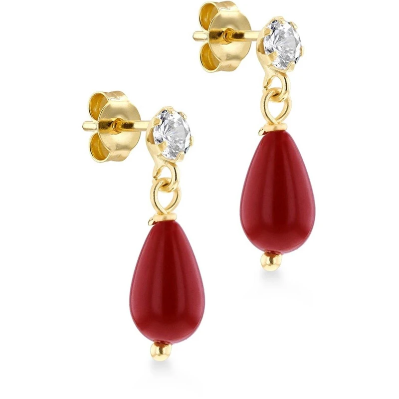 Image of Be You 9ct Gold Stone with CZ Drop Earrings Yellow Gold female One Size