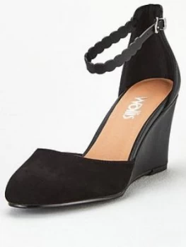 Image of Wallis Scalloped Strap Two Part Wedge - Black, Size 8, Women