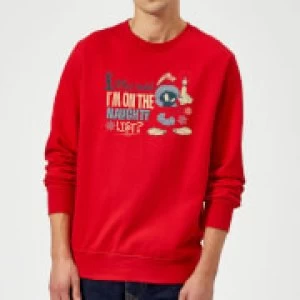 Image of Looney Tunes Martian Who Said Im On The Naughty List Christmas Sweatshirt - Red - S