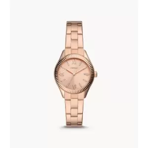 Image of Fossil Womens Rye Three-Hand Date Rose Gold-Tone Stainless Steel Watch - Rose Gold