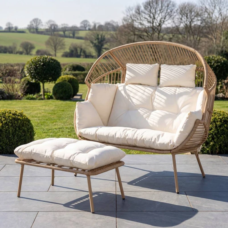 Image of Artemis Home Cocona 2 Seat Standing Egg Chair & Stool in Cream Cream Unisex