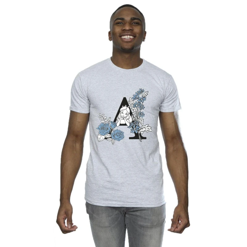 Image of Disney Men Alice In Wonderland Letter A T-Shirt in Grey Size: Small Grey S Male 5063283642416