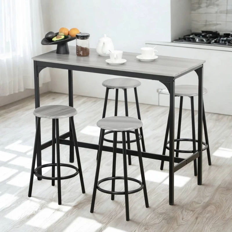 Image of Pirlo Plush 5 Piece Dining Table & Stool Set Kitchen Living Room Industrial Grey Grey Unisex