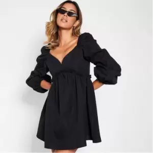 Image of I Saw It First V Neck Puff Sleeve Smock Dress - Black