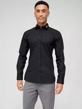 Image of HUGO Elisha02 Extra Slim Fit Long Sleeve Shirt - Black, Size 41=16In, Men