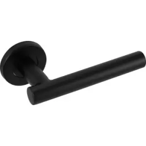 Image of Eclipse Petra Lever On Rose Door Handles (Pair) in Matt Black Stainless Steel