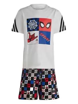 Image of adidas Kids Disney Spiderman Short & Tee Set, White/Black, Size 9-10 Years