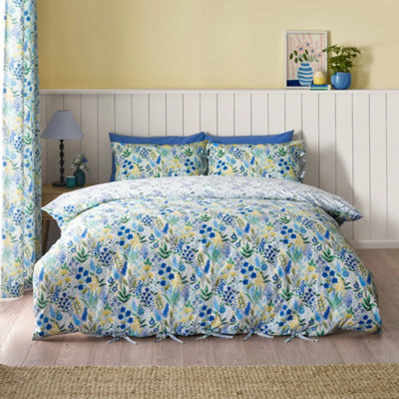 Image of Catherine Lansfield Tilly Floral Reversible Duvet Cover Bedding Set Blue