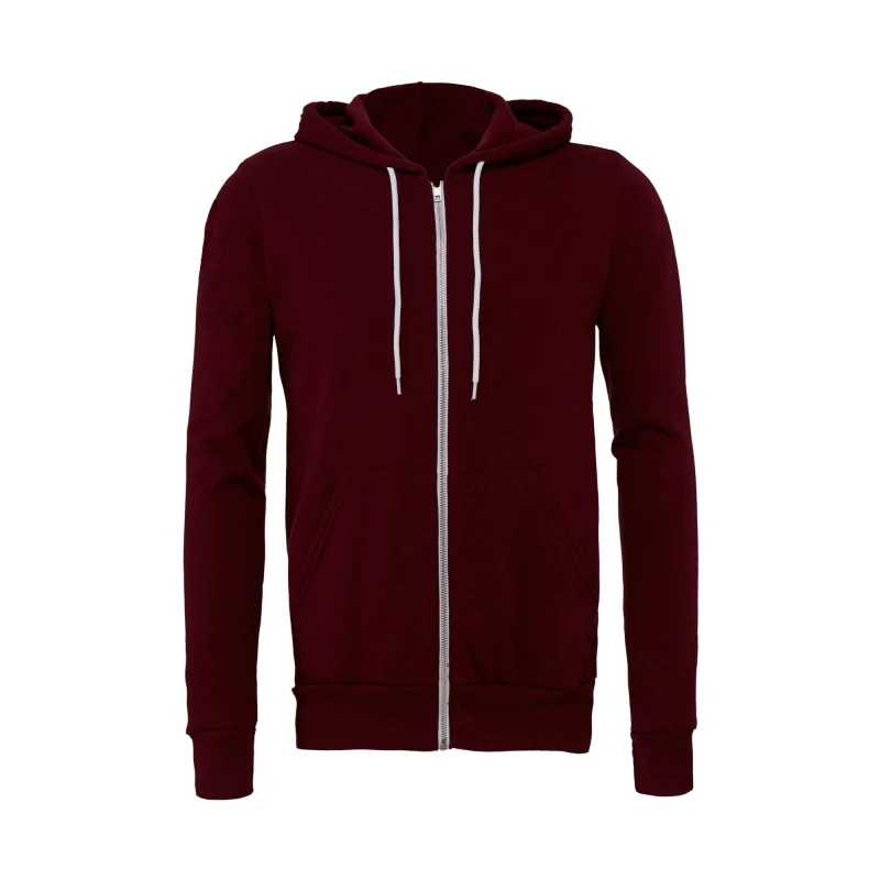 Image of Bella + Canvas Mens Fleece Full Zip Hoodie in Maroon Size: XS Maroon Male XS