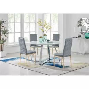 Image of Furniture Box Santorini White Round Dining Table and 4 Grey Gold Leg Milan Chairs