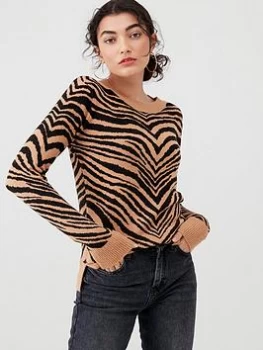 Image of Oasis Neutral Tiger Perfect Crew Jumper - Brown, Size L, Women