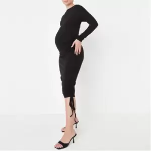 Image of Missguided Rib Ruched Sides Midaxi Dress - Black