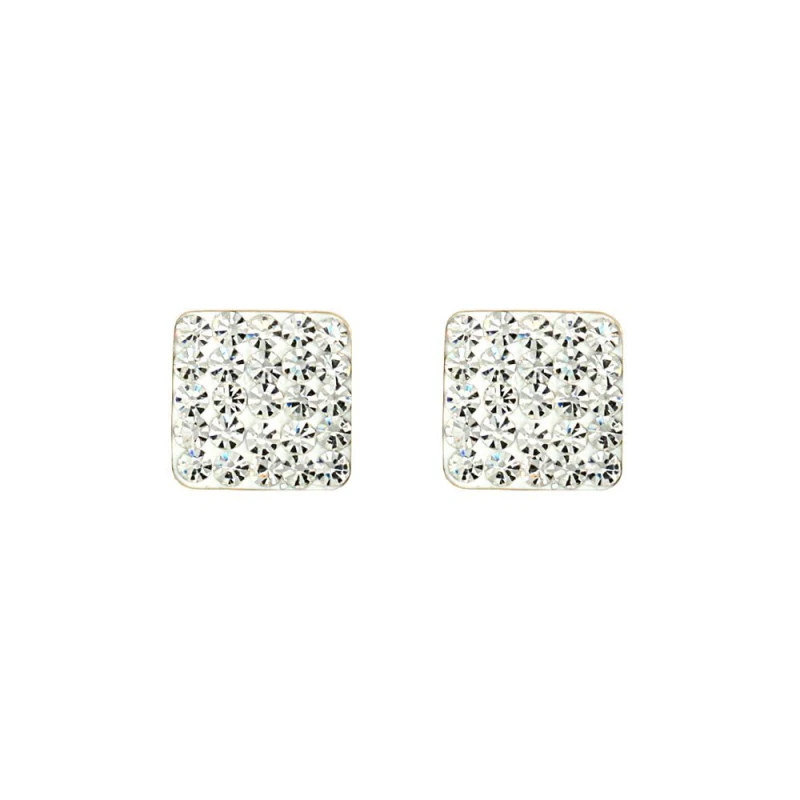 Image of Jewelco London 9ct Gold Crystal Disco Square Stud Earrings - JES218 Gold female