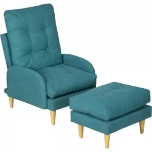 Image of HOMCOM Modern Upholstered Armchair with Footstool Adjustable Back Blue - Blue