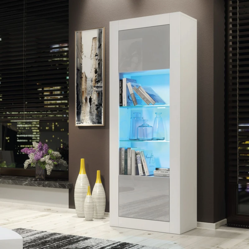 Image of Creative Furniture Illume Display Cabinet 170cm - A Stylish and Modern Cabinet with Glass Shelves and LED Lights Grey