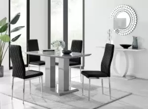 Image of Imperia Grey High Gloss 4 Seater Dining Table with Structural 2 Plinth Column Legs 4 Soft Velvet Silver Leg Milan Chairs
