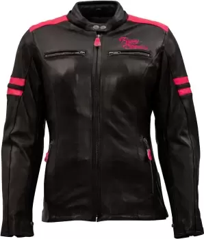 Image of Rusty Stitches Joyce Ladies Motorcycle Leather Jacket, black-pink, Size 40 for Women, black-pink, Size 40 for Women