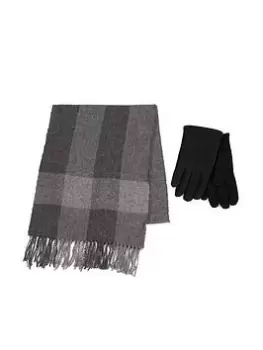Image of TOTES Wool Blend Check Scarf And Thermal Lined Gloves, Grey, Men