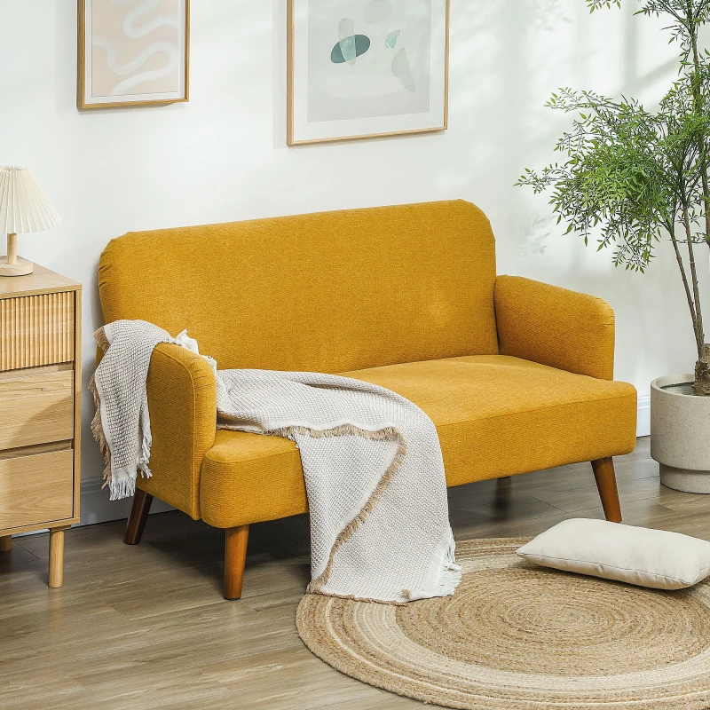 Image of HOMCOM HOMCOM 2 Seater Sofa Couch with 21cm Thick Padding and Wood Legs in Yellow Size: 2 Person Yellow 2 Person Unisex 5061025032693