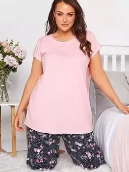 Image of Yours Placket Cap Slv Straight Hem Pj Top - Pink, Size 18-20, Women