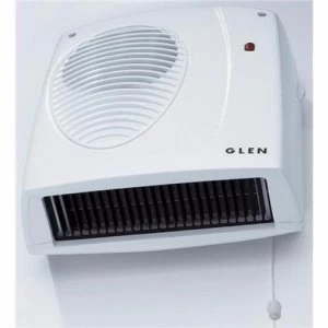 Image of Glen 2kW Electric Wall Mounted Downflow Fan Heater With Pull Cord and Thermostat