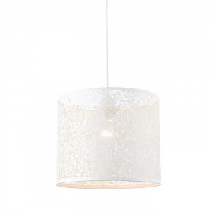 Image of Floral Leaves Round Ceiling Pendant Light Matt Ivory Paint, E27