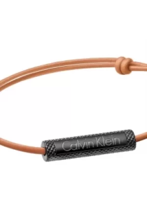 Image of Ladies Calvin Klein Black Ion-plated Steel Medium Tube Leather Bracelet Size M KJ7LSB19010M